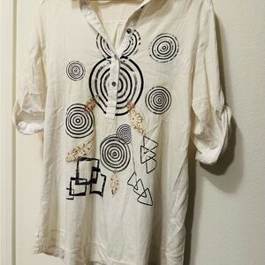 White Tunic with Black Geometric Patterns